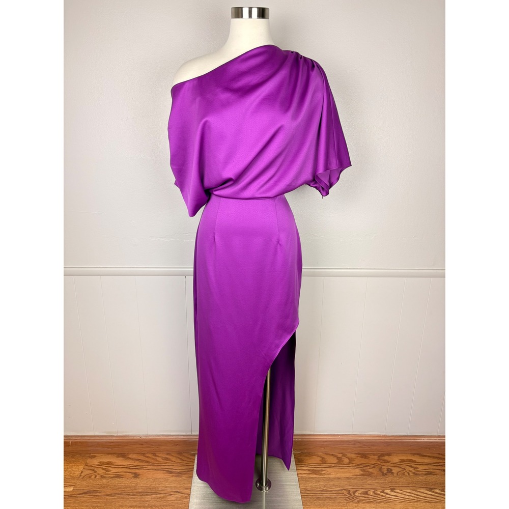 Elliatt Andrea One Shoulder Maxi Satin Dress Size S Orchid Pink Formal Slit Gown